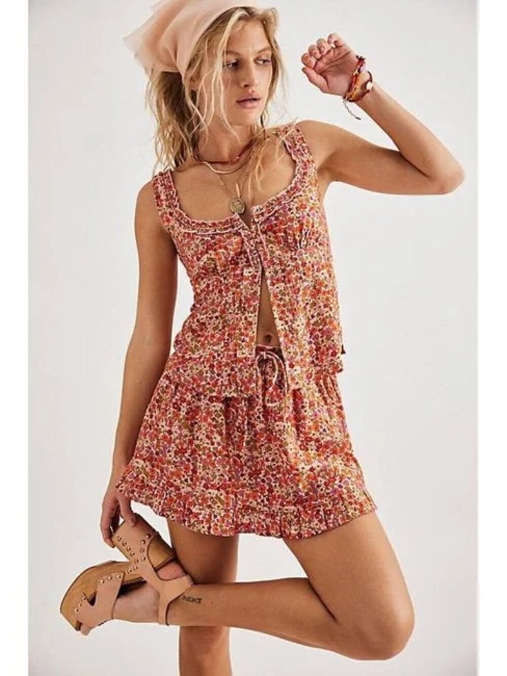 New Free People Ellia Floral Printed Spring Blossom Combo 2 Piece Set Small NWOT